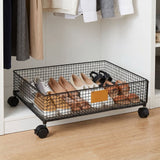 Storage for Under Bed Black Metal Rolling Container with Stackable Multilayer Design