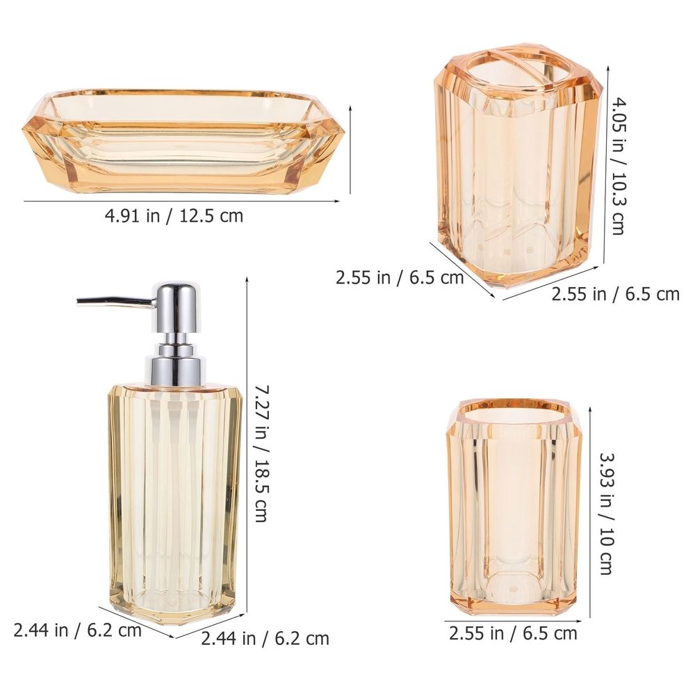 Bathroom Accessories Set, Golden Acrylic, Stainless Steel, Soap Dispenser, Toothbrush Holder 1Set