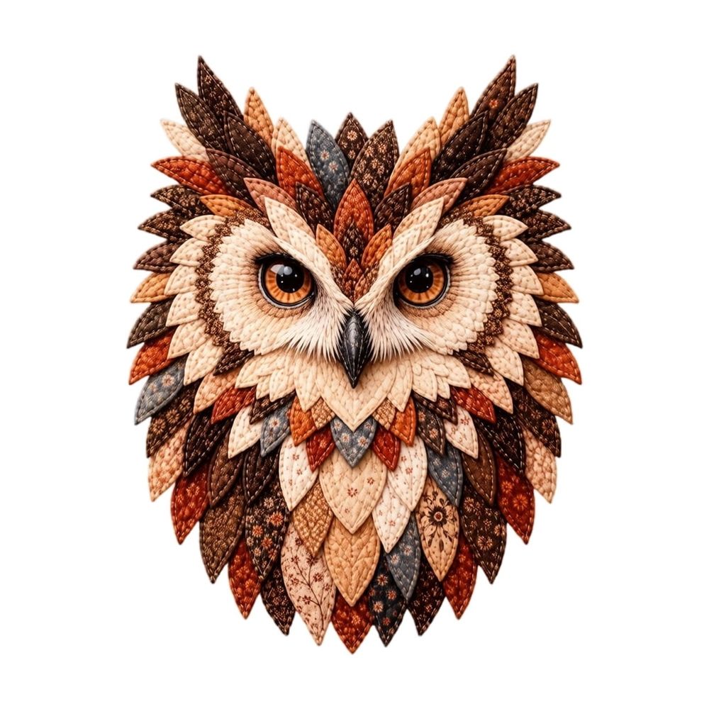 Clearance! Layered Fabric Owl Wall Art DIY Kit, 3D Textile Craft Kit with Fabric Feathers, Handmade Owl Decor Gift