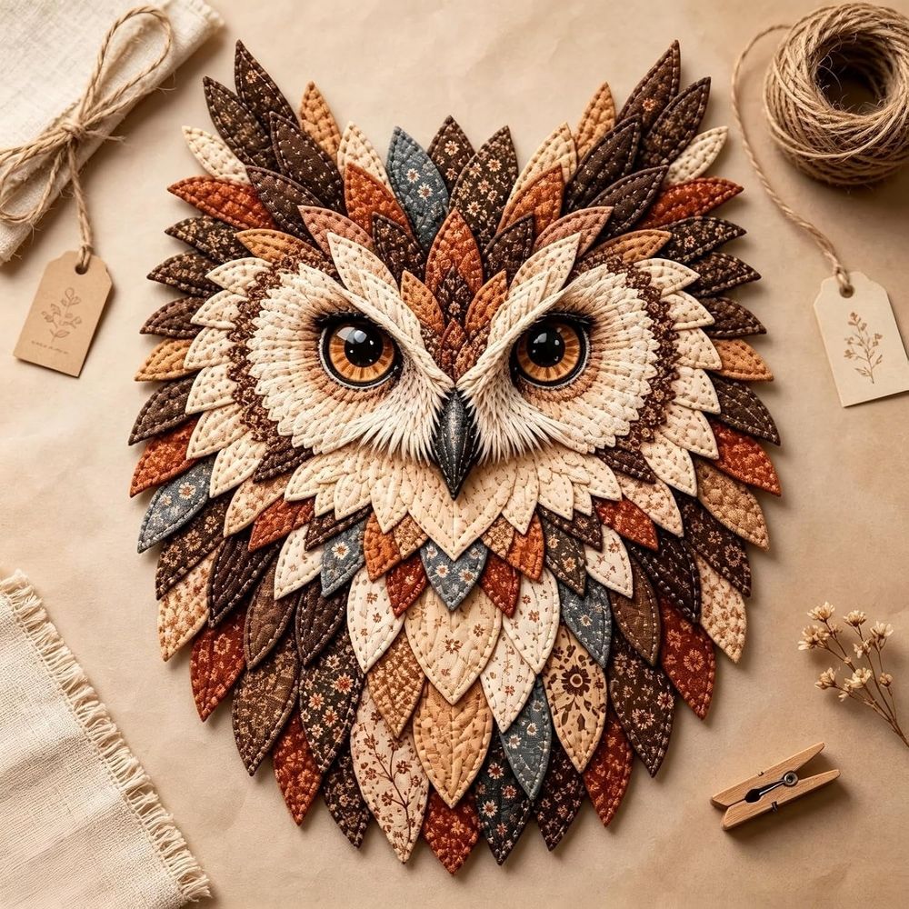 Clearance! Layered Fabric Owl Wall Art DIY Kit, 3D Textile Craft Kit with Fabric Feathers, Handmade Owl Decor Gift