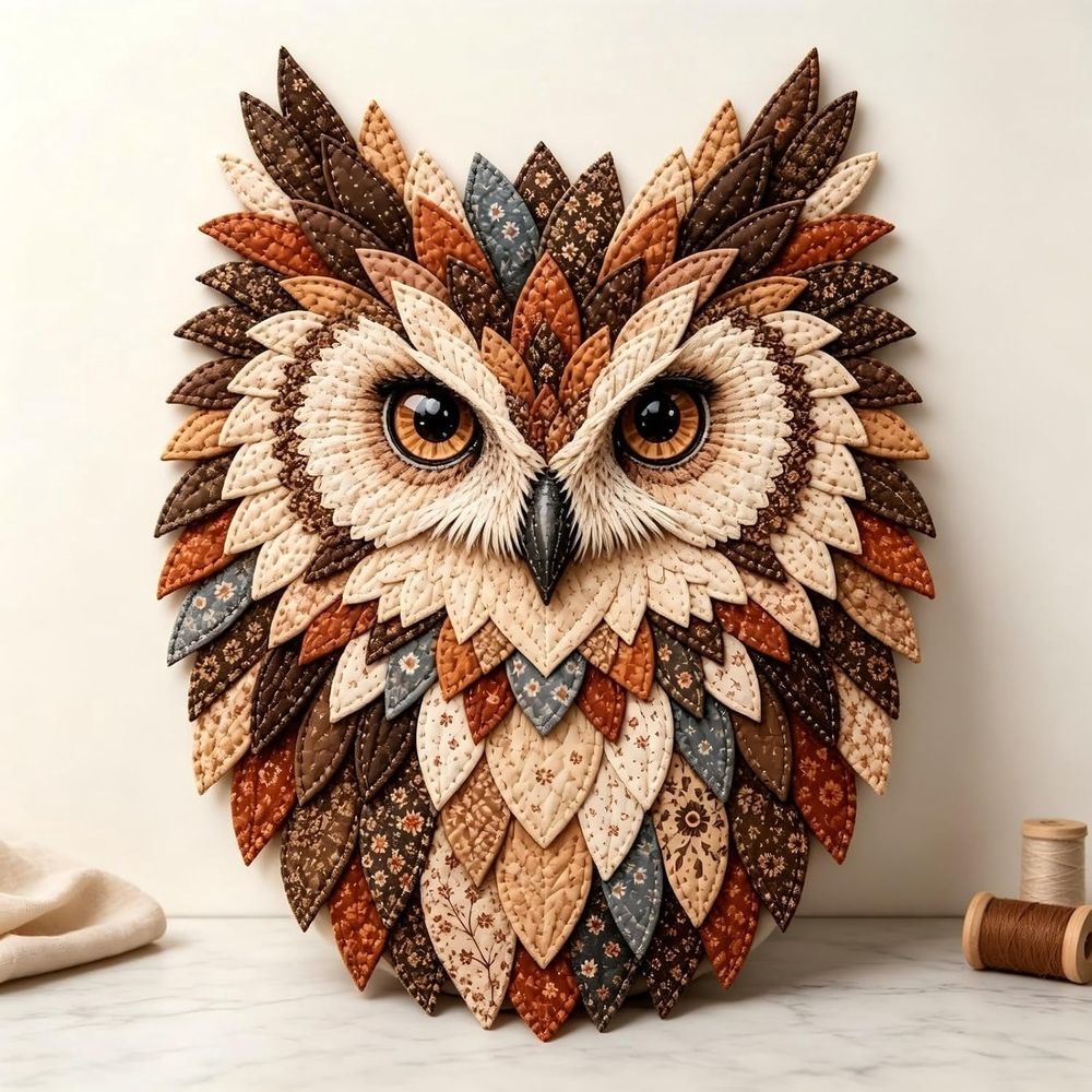 Clearance! Layered Fabric Owl Wall Art DIY Kit, 3D Textile Craft Kit with Fabric Feathers, Handmade Owl Decor Gift
