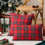 Pack of 2 Christmas Plaid Decorative Throw Pillow Covers Scottish Tartan Cushion Case for Farmhouse Home Holiday Decor Red, 18 x 18 Inches