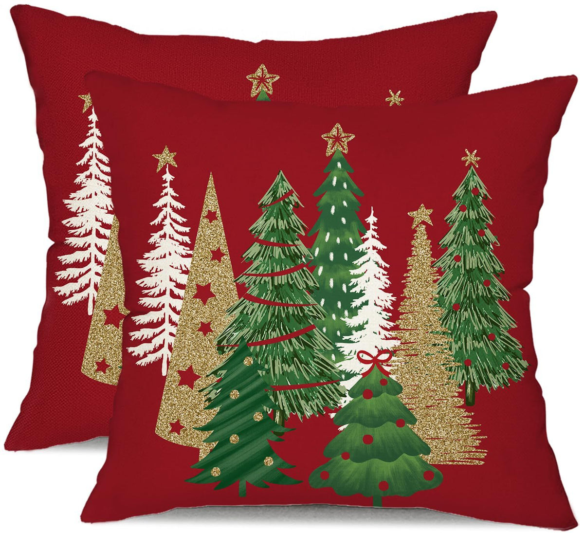 Christmas Pillow Covers 18x18 Inch Set of 2 Xmas Tree Decorative Red Throw Pillows Winter Christmas Decor for Home Couch