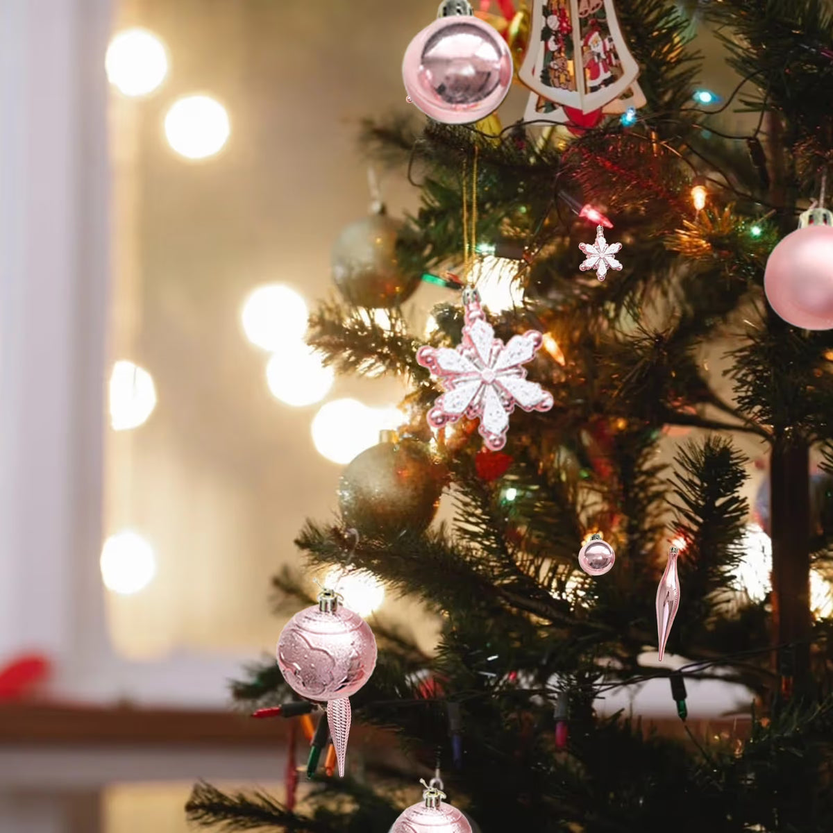 Mini Pink Christmas Ornaments Set,40 Pcs Small Christmas Tree Ornaments Decorations,Shatterproof Clear Plastic Ball Ornament for Christmas Tree for Xmas,Valentine,Thanksgiving,New Year