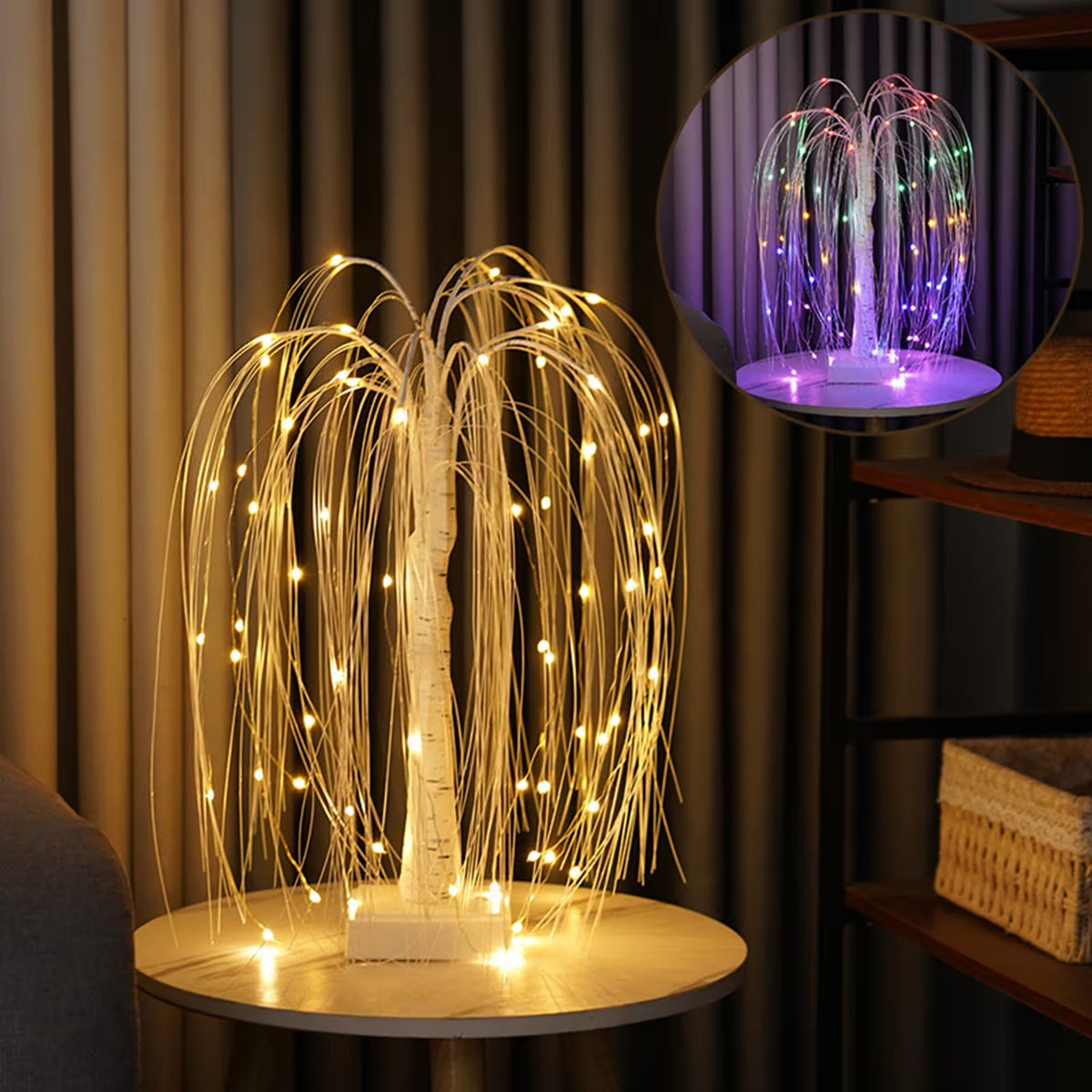 Light up Tree Decor Indoor, 60 LED 19.7Inch RGB Lighted Tree Tabletop Lamp, Small White Willow Tree with Lights for Birthday Thanksgiving Wedding Party Home Decoration