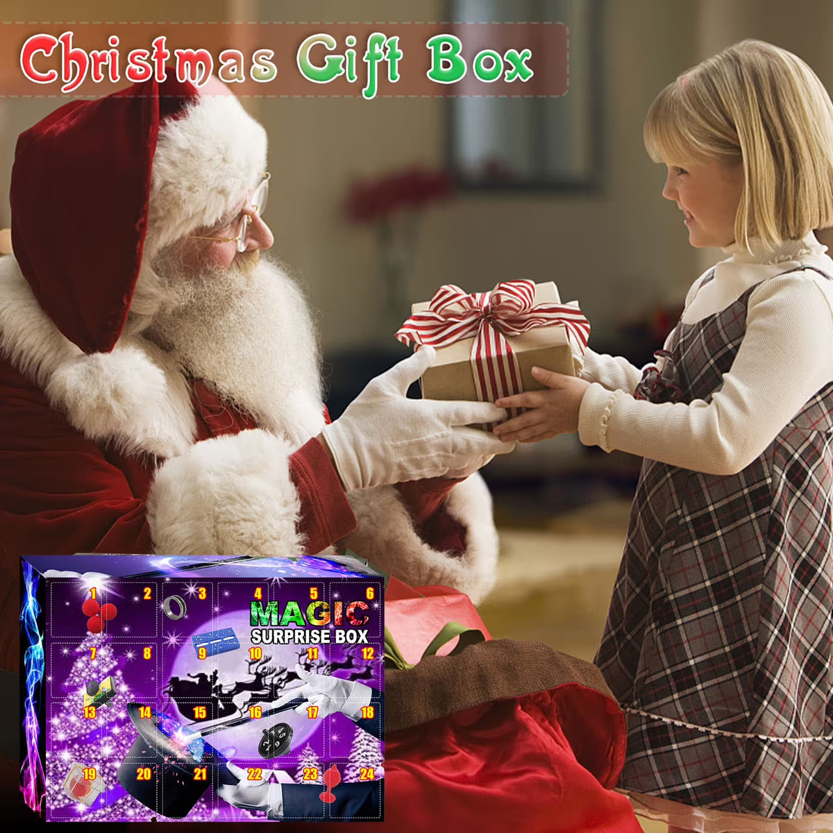 Christmas Advent Calendar Magic Tricks Funny 24 Days Christmas Countdown Calendars Surprise Magic Props Family Party Games Gifts for Boys Girls Xmas Birthday New Year