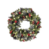 Pre-Lit Christmas Wreath with Lights Artificial Christmas Wreath Decorated with Pine Cones Berry Clusters Frosted Branches Ball Ornaments Christmas Decorations for Window Indoor & Outdoor(18")