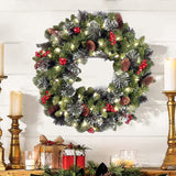 Pre-Lit Christmas Wreath with Lights Artificial Christmas Wreath Decorated with Pine Cones Berry Clusters Frosted Branches Ball Ornaments Christmas Decorations for Window Indoor & Outdoor(18")