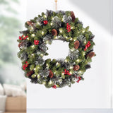 Pre-Lit Christmas Wreath with Lights Artificial Christmas Wreath Decorated with Pine Cones Berry Clusters Frosted Branches Ball Ornaments Christmas Decorations for Window Indoor & Outdoor(18")