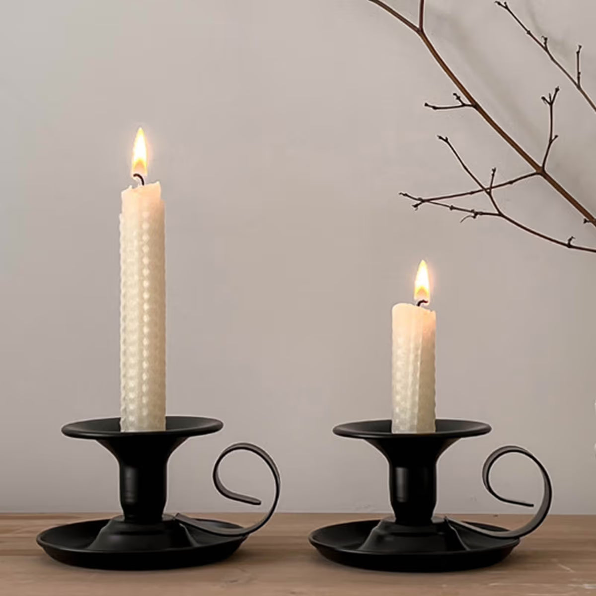 Retro Iron Taper Candle Holder Set of 2, Candlestick Holders Candlelight Stand with Handle Simple Ring Candle Stick Holder for Wedding Dinning Party Dinning Home Events Desktop Table Decor