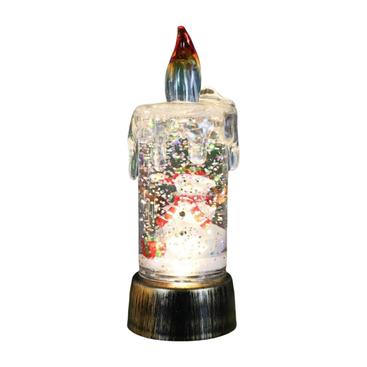 Christmas Flameless Candle Snow Globe Battery Operated, 5 Inches Swirling Water Glittering Lighted Snow Globe Candlestick Thanksgiving Christmas Decoration (Snowman)