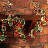 6 FT Pre-lit Artificial Christmas Garland with 20 LED Lights, Battery Powered with Pine Cones, Red Berries, Pine Needles, Lighted Christmas Wreath for Holiday Party, Xmas Tree Decorations