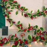 6 FT Pre-lit Artificial Christmas Garland with 20 LED Lights, Battery Powered with Pine Cones, Red Berries, Pine Needles, Lighted Christmas Wreath for Holiday Party, Xmas Tree Decorations
