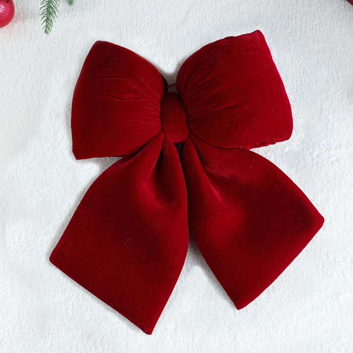 Brick Red Handcrafted Velvet Christmas Wreath Bow, Large Christmas Red Velvet Bows Knots with Stuffed Red Christmas Bows for Winter Christmas Party Favor Home Outdoor New Year Decoration(10in)