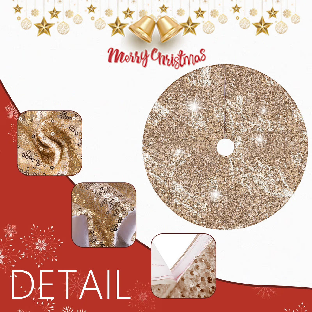 Sequin Christmas Tree Skirt 35 Inch Glitter Tree Skirt Velvet Xmas Tree Skirt for Halloween Ornaments Sparkly Tree Cover Mat Soft Fabric Tree Base Cover Large Tree Blanket Gold