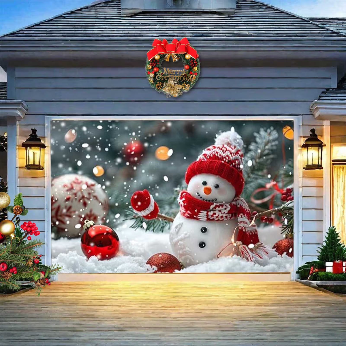 Christmas Holiday Garage Door Banner Snowflake Christmas Backdrop Decor Door Cover Decoration Merry Christmas Banner Photography Backdrop Photo Props for Winter New Year Xmas Party (5 x 6.5ft)