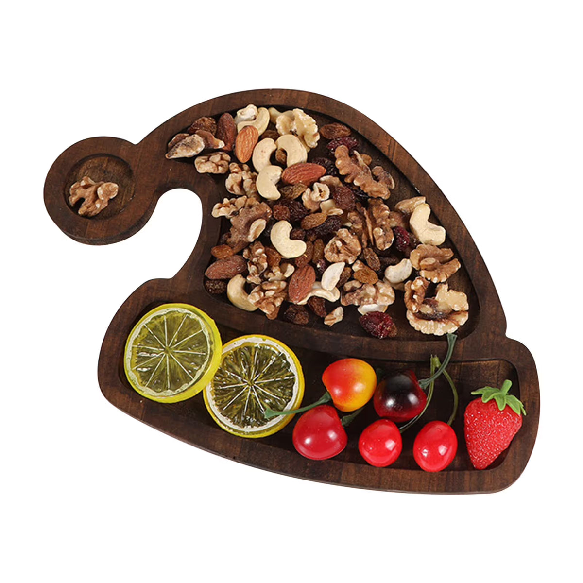 Christmas Wood Serving Tray Santa Hat Shaped Wooden Platter Rustic Farmhouse 8 Inches Food Dish Plate Table Serving Platter for Christmas Charcuterie Cheese Food Fruit