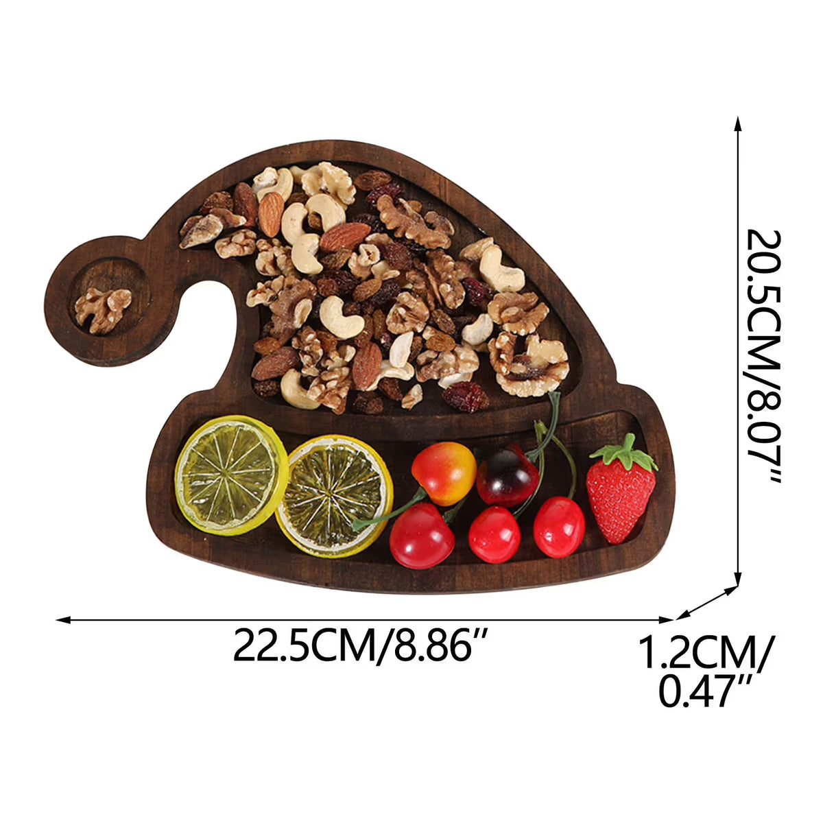 Christmas Wood Serving Tray Santa Hat Shaped Wooden Platter Rustic Farmhouse 8 Inches Food Dish Plate Table Serving Platter for Christmas Charcuterie Cheese Food Fruit