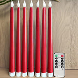 10.8' Red Set of 6 Battery Operated Wax Taper Candles with Remote, LED Flameless Candles, 3D Wick LED Taper Candles Real Wax Candlesticks, Party Christmas Home Decor