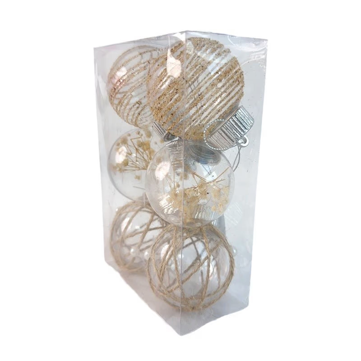 6Pcs Christmas Ball Ornaments 60mm Large Shatterproof Clear Plastic Boho Farmhouse Neutral Rustic Christmas Ornaments Hanging Christmas Tree Decorations Ornaments Set Xmas Party Home Decor