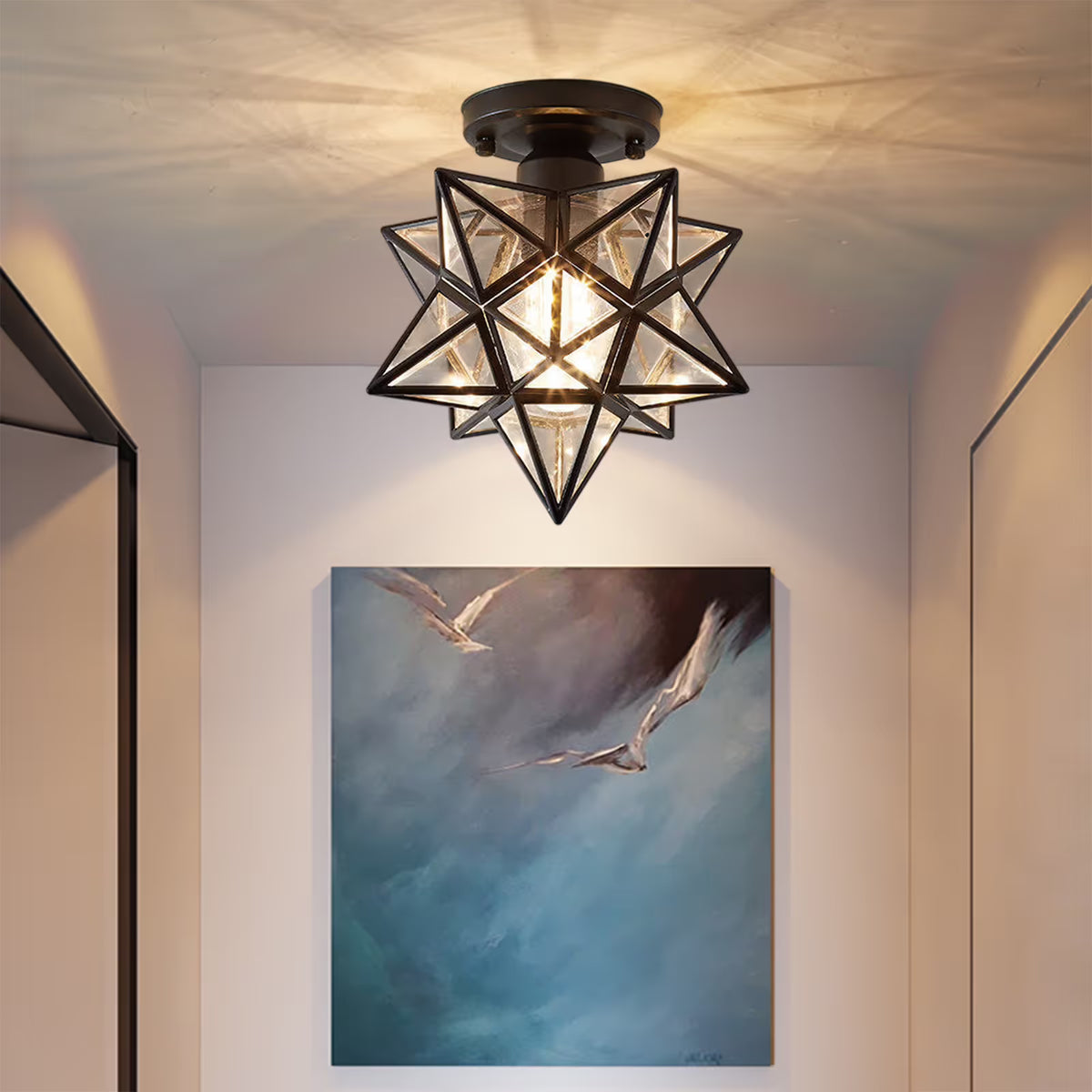 Modern Moravian Star Light Flush Mount Ceiling Light, 9.8' Ceiling Light for Living Room Bedroom Kitchen Hallway, Black