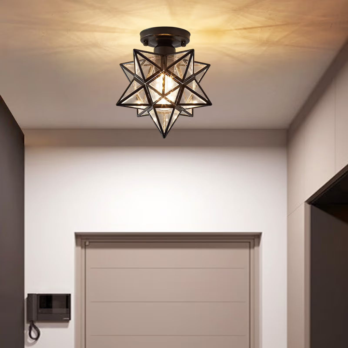 Modern Moravian Star Light Flush Mount Ceiling Light, 9.8' Ceiling Light for Living Room Bedroom Kitchen Hallway, Black