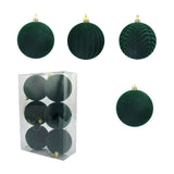 6 Pcs Large Velvet Christmas Ball Ornaments Dark Green Plastic Christmas Ornaments Set Flocked Christmas Tree Decorations for Xmas Holiday Décor (3.15", 8cm)