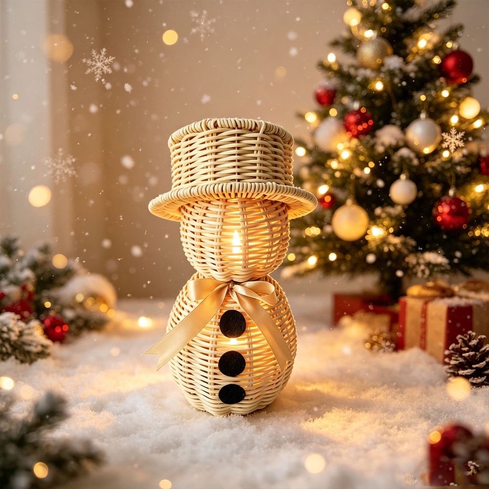 Woven Snowman Christmas Tea Light Candle Holders, Christmas Decorations with Hollow Cute Small Figurines, Candle Holder Christmas for Centerpieces
