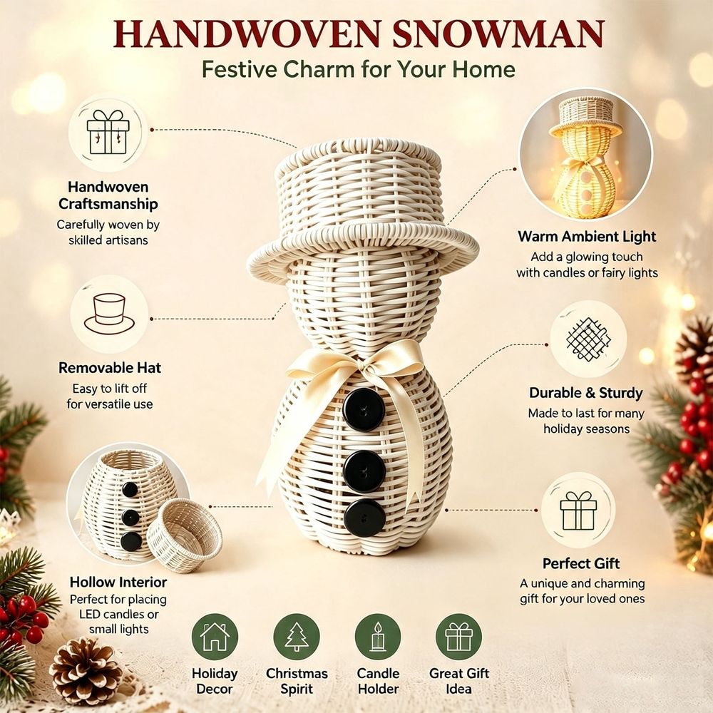 Woven Snowman Christmas Tea Light Candle Holders, Christmas Decorations with Hollow Cute Small Figurines, Candle Holder Christmas for Centerpieces