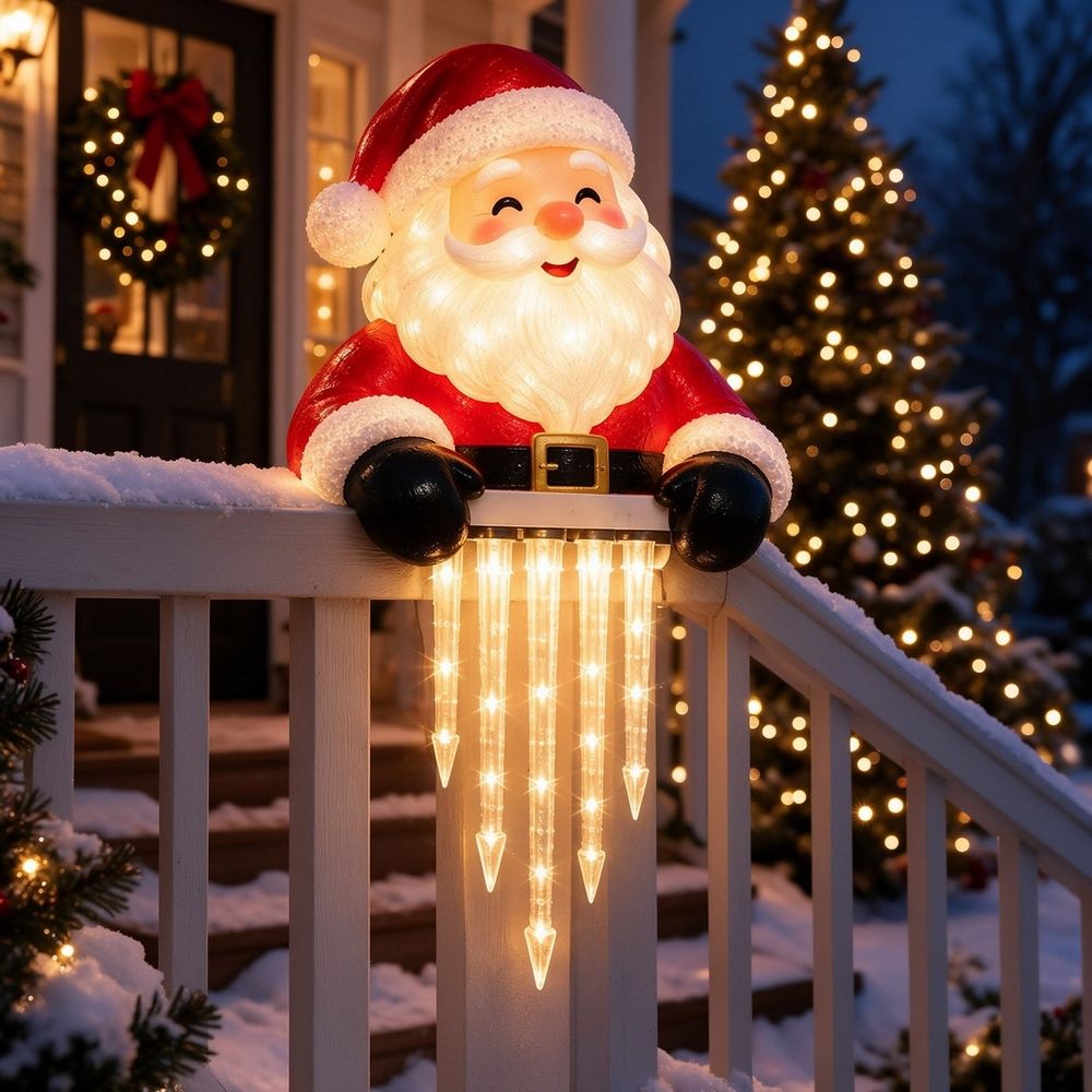 Winter Glow Bear Icicle Light Decor, Christmas Night Light Outdoor, Hanging LED Holiday Lights for Porch Entryway Home Decor