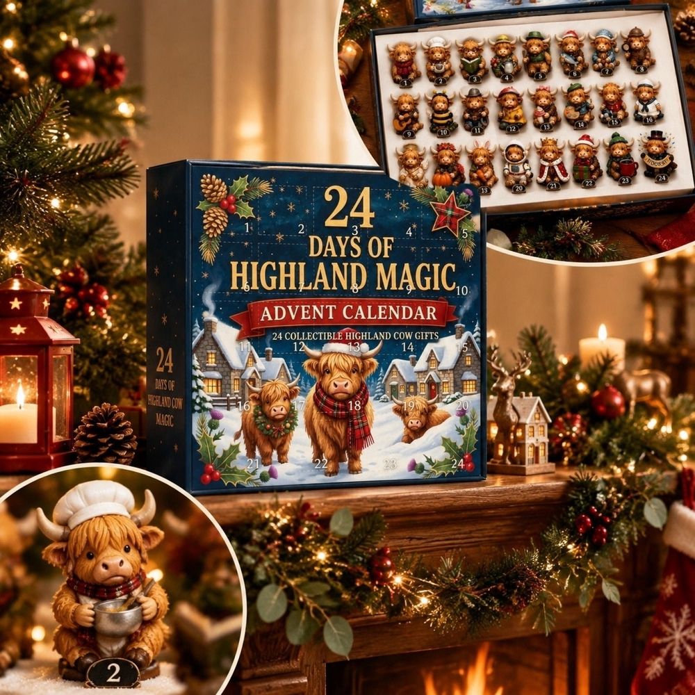 Highland cow advent calendar 2026, christmas countdown calendar for kids, 3D 24 Days Of highland cow Advent Calendar
