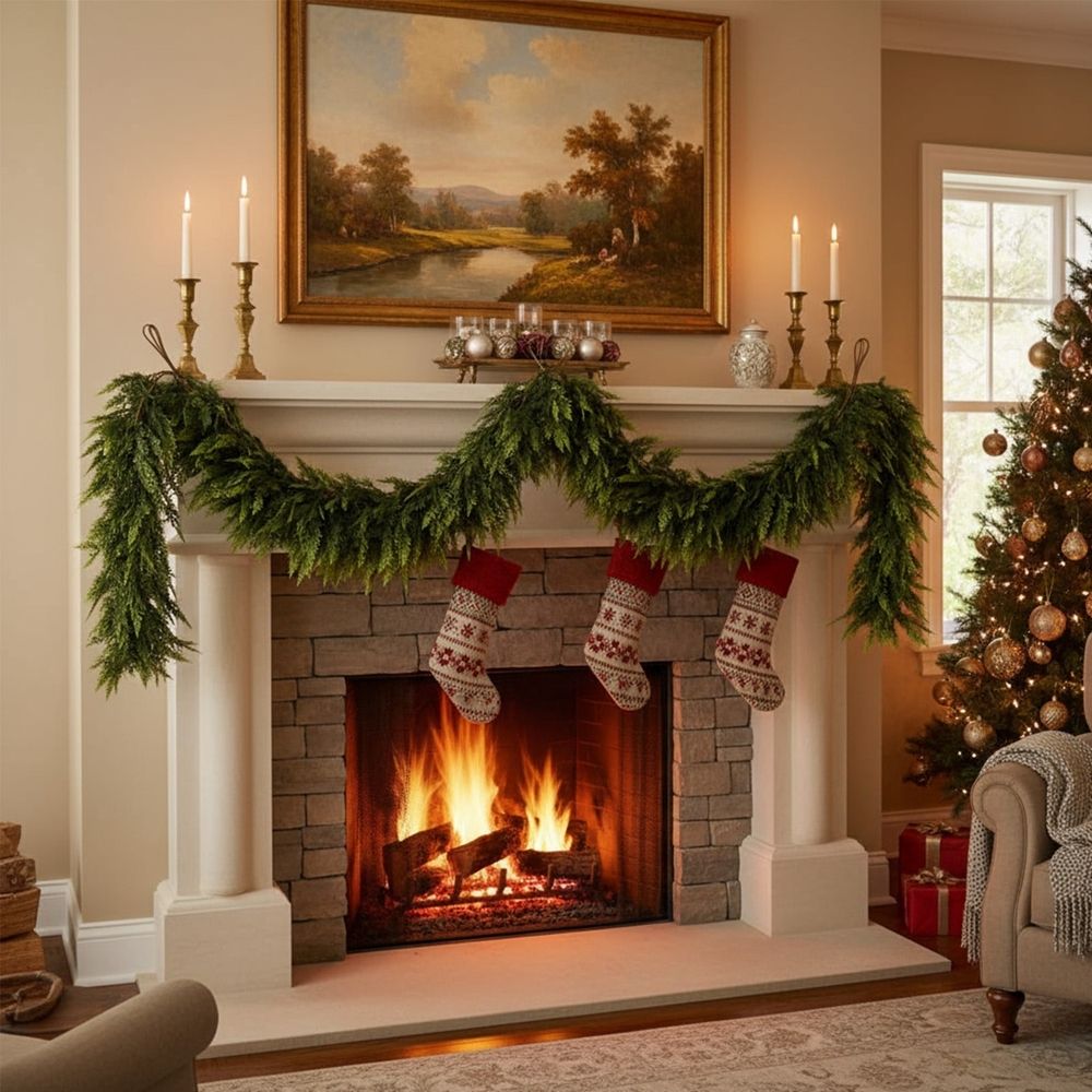 Natural Feel Cedar Artificial Christmas Garland, Christmas Decorations Indoor, Evergreen Christmas Garland 106