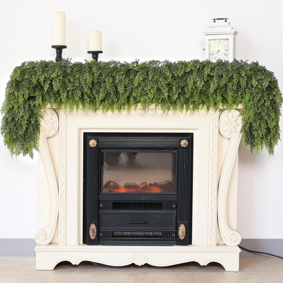Christmas Cedar Garland Artificial Real Touch Thickness Realistic Greenery Pine Garland for Mantle Fireplace Outdoor Indoor Christmas Decorations1.8m