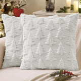 Christmas Tree Pillow Covers 18x18 inch Set of 2pcs Christmas Decoration Beige Soft Plush Faux Fur Jacquard Throw Pillows for Bedroom Sofa Holiday Festivals Winter Home Decor (white)