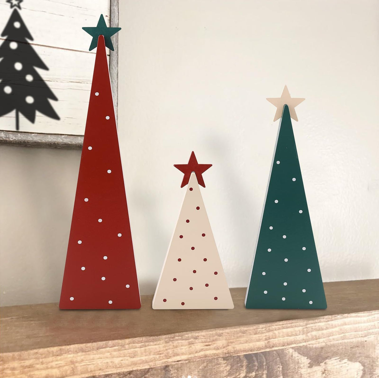 Christmas Decorations-Three Sizes Wooden Tree Sign with Star-Christmas Decorations for Home Shelf Mantel Fireplace Table Party Decor（8*2.4inch，4*2.4inch，6*2.4inch）