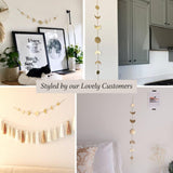 2pcs Moon Phase Wall Decor, Gold Wall Art for Bedroom, Bohemian and Astrology, Aesthetic 34.6" 7 Phases Metal Moon Wall Banner, Celestial Decoration, Gift for Women & Kids