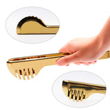 Stainless Steel Pasta Tongs, Spaghetti Tongs with Teeth, Serving Tongs for Noodles, Spaghetti, Cooking (Set of 2, Shiny Gold)