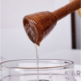 Honey jar glass rack dispenser set for home kitchen, with wooden stick and lid, transparent modern honey syrup glass container, used for storing gifts,
