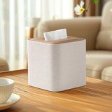 Square Linen Tissue Box Cover with Magnetic Closure, Modern PU Leather Tissue Box Holder for Bathroom Vanity Countertop Night Stands Bedroom Office Desk, Stylish Cube Tissue Holder (Hemp oak)
