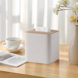 Square Linen Tissue Box Cover with Magnetic Closure, Modern PU Leather Tissue Box Holder for Bathroom Vanity Countertop Night Stands Bedroom Office Desk, Stylish Cube Tissue Holder (Hemp oak)