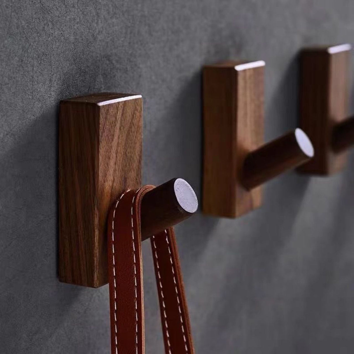4Pack Adhesive Wall Hooks Hat Rack, Wooden Coat Hooks Wall Mounted, Decorative Hooks Single Organizer Hat Hanger Towel Rack, Heavy Duty Hooks (black walnut)
