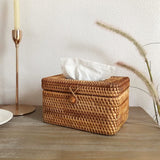 Rectangle Tissue Box Cover, Woven Tissue Box Holder with Lid, Wicker Tissue Holder for Bathroom Toilet Living Room Bedroom Table Desk Home Office Car, Coffee