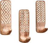 Shelf Boho Decorative Wood Adhesive Wall Hooks for Hanging Coats, Keys, Leash, Hat, Towel Holder, Cute Sticky Key Holder,  (3 Hooks )