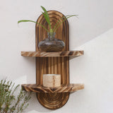 double-layer  Arched Mid Century Art Boho Decor Design Floating Shelves for Home Bedroom Living Room Farmhouse Display Wall Plant Holder Decoration, 13.58*8.66in