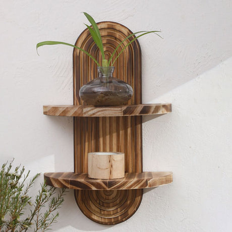 double-layer  Arched Mid Century Art Boho Decor Design Floating Shelves for Home Bedroom Living Room Farmhouse Display Wall Plant Holder Decoration, 13.58*8.66in