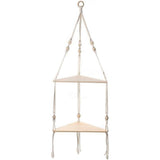 Double layer Bohemian cotton rope hand woven shelf, triangular wooden crafts, home decoration, flower pot storage(white 90*32.5cm)