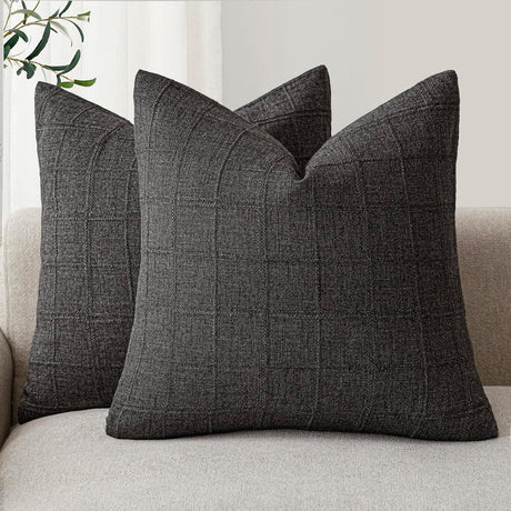 Set of 2 Decorative Linen Check Throw Pillow Covers Neutral Farmhouse Vintage Cushion Covers Modern Boho Home Decor  dark gray 45*45cm