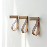Wooden Hooks with Leather for Wall Mounted Single Hangers, Handmade Craft for Coats Hat Bags Rack 3pcs (beech)