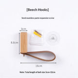 Wooden Hooks with Leather for Wall Mounted Single Hangers, Handmade Craft for Coats Hat Bags Rack 3pcs (beech)
