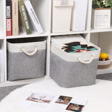 2pcs Cube Storage Bins 28*28*28cm Grey-Black Cube Storage Boxes Collapsible Large Cloth Organizer Baskets with Cotton Rops Handles for Storage Cubbies or Closet Shelf White + gray
